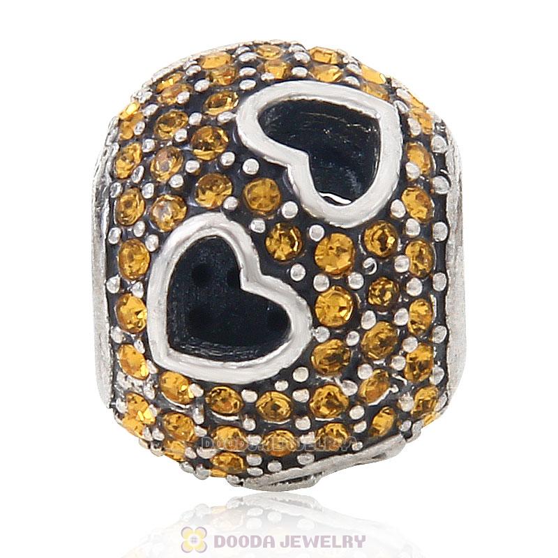 Sterling Silver Tumbling Hearts Charm with Topaz Austrian Crystal