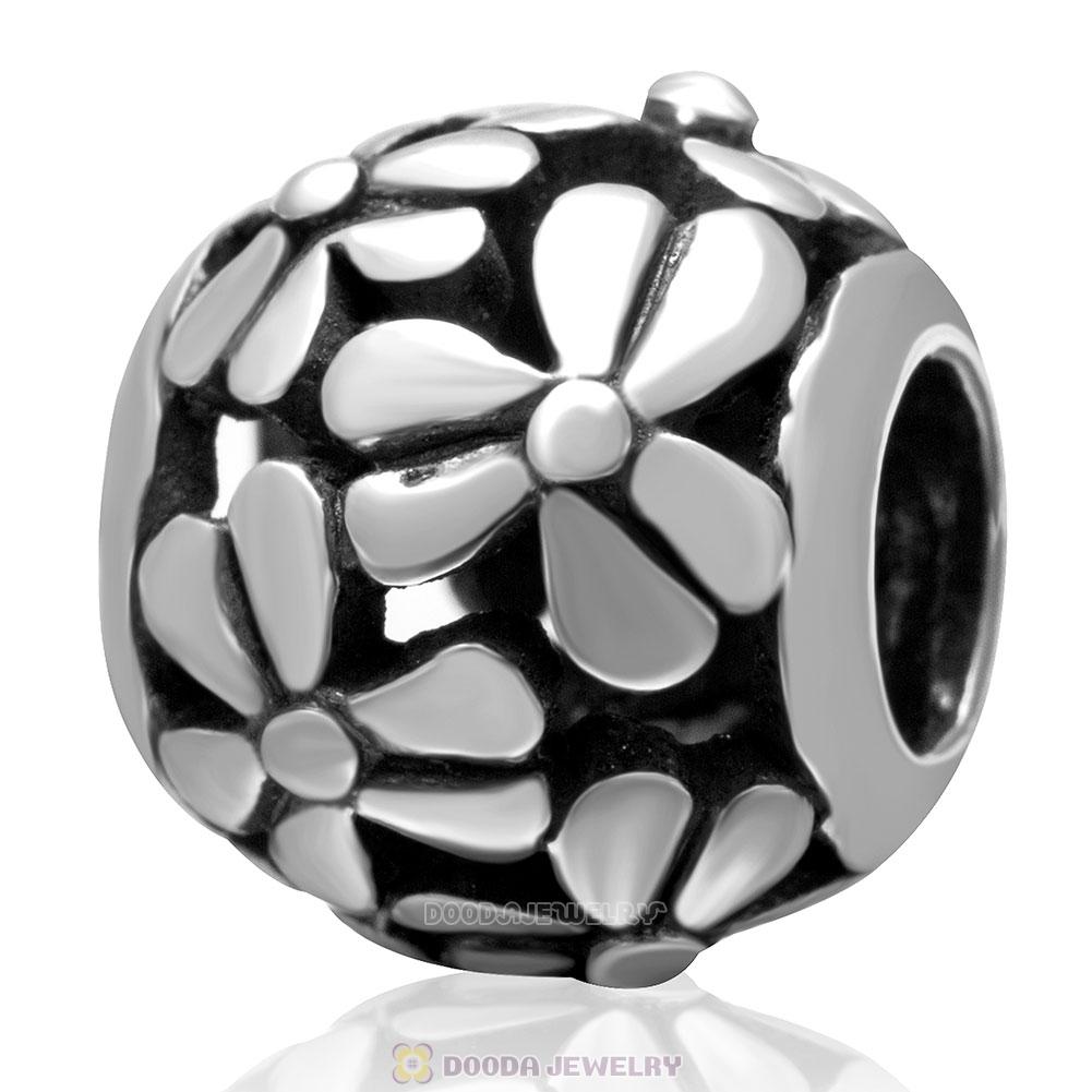 925 Sterling Silver Embossed Flower Charm Bead