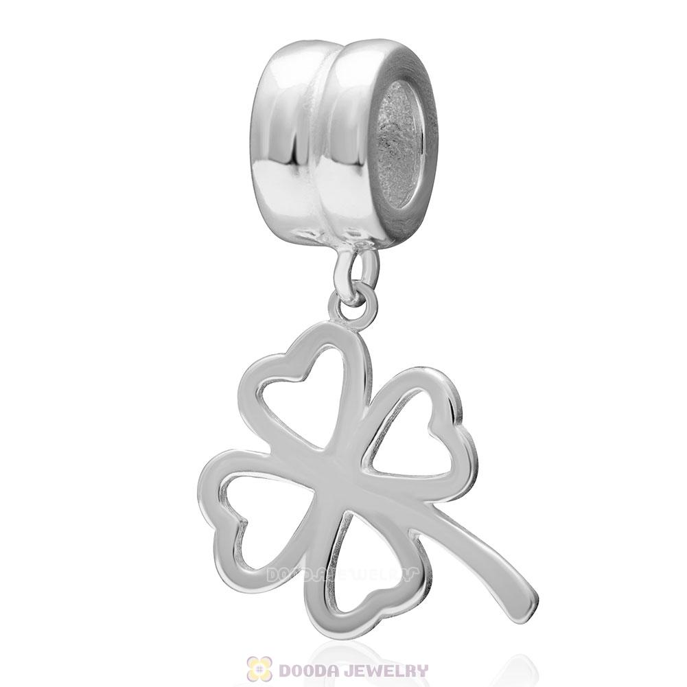 925 Sterling Silver Lucky Four-leaf Clover Dangle Pendant