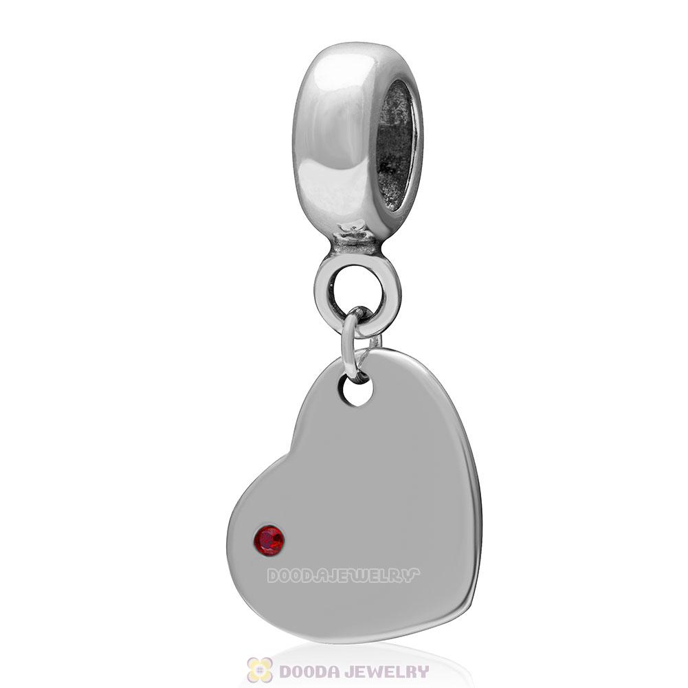 925 Sterling Silver Heart Love Red CZ Dangle Bead