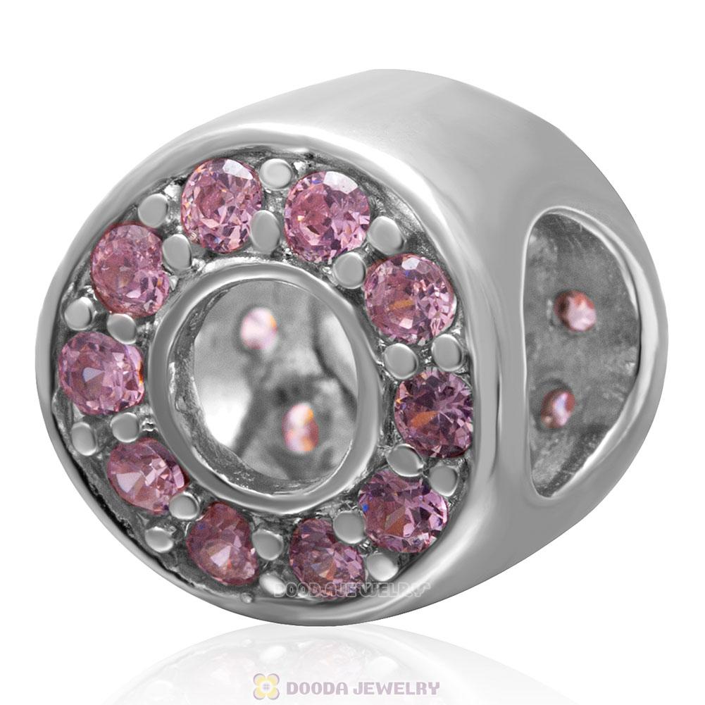 925 Sterling Silver Pink CZ October Birthstone Bead