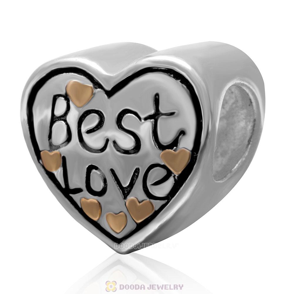 925 Sterling Silver Gold Plated Best Love Heart Bead