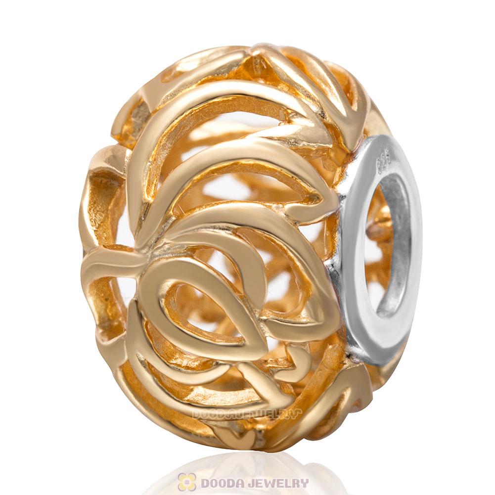925 Sterling Silver European Gold Plated Open Charm Bead