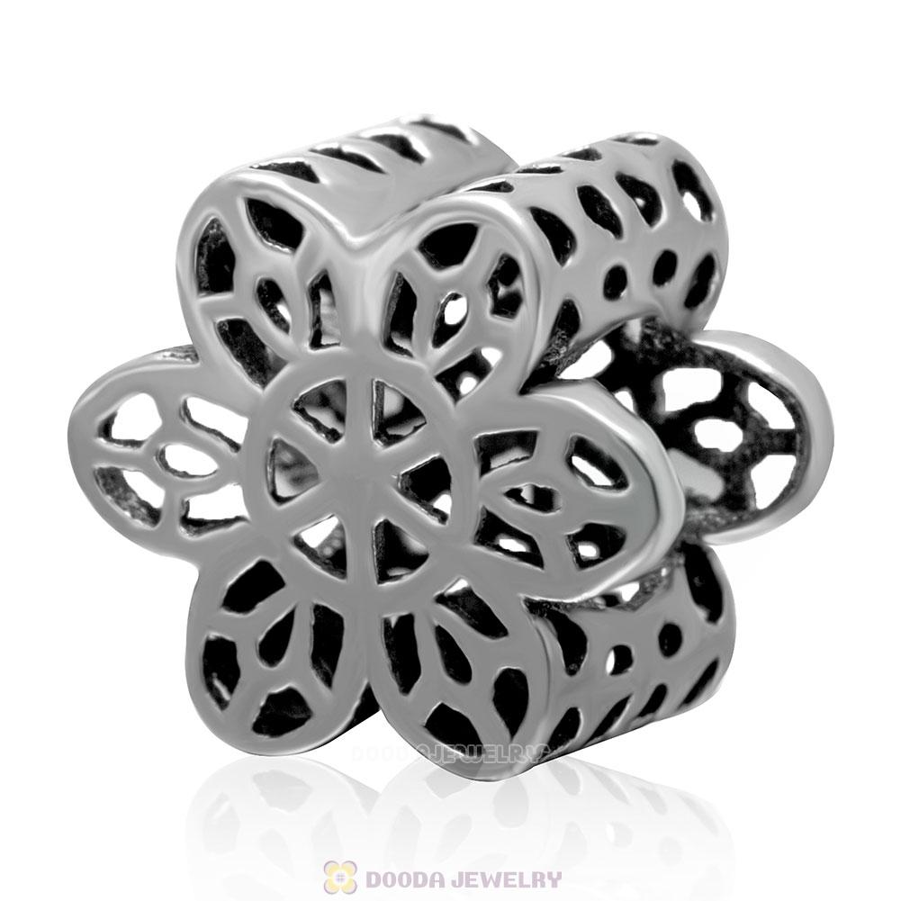 925 Sterling Silver Openwork Floral Daisy Lace Charm Bead