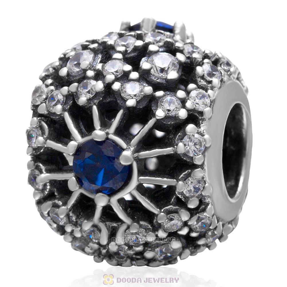 925 Sterling Silver Inner Radiance with Blue Clear Cz Charm Bead