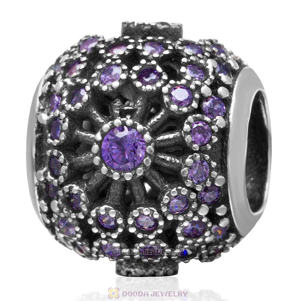 925 Sterling Silver Inner Radiance with Purple Cz Charm Bead 