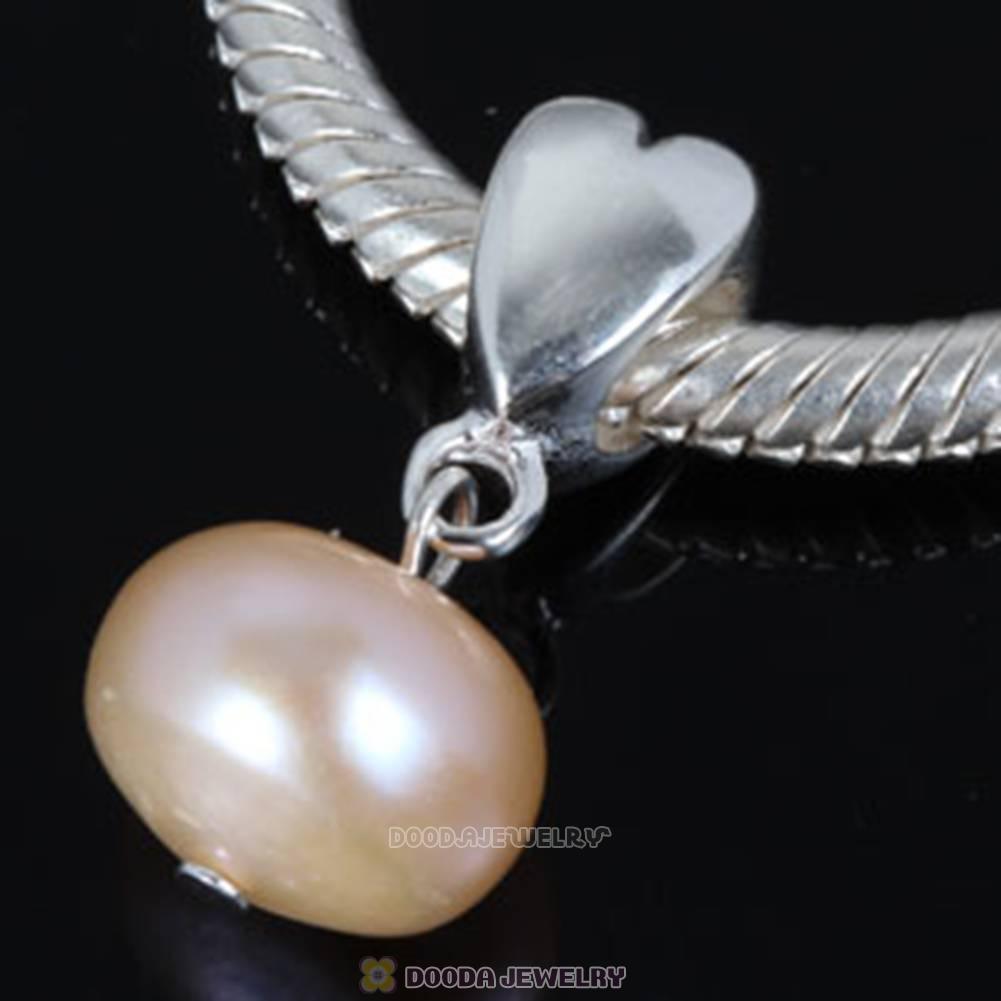 Sterling Silver Heart Charms with 10mm Nature Freshwater Pearl fit European Largehole Jewelry Jewelry