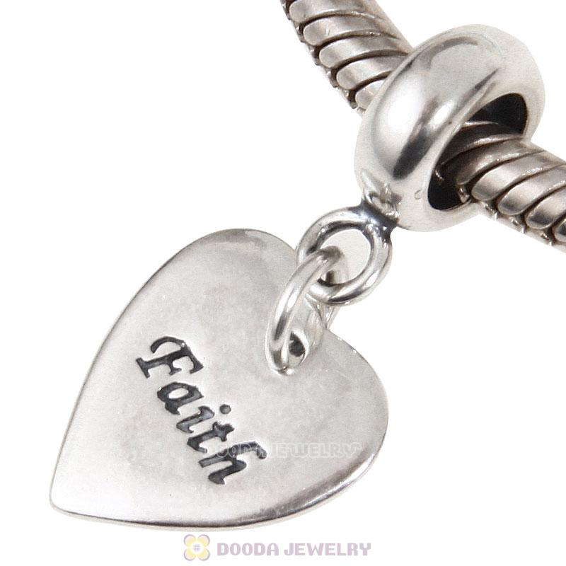 925 Sterling Silver Faith on Love Heart Charm Pendant