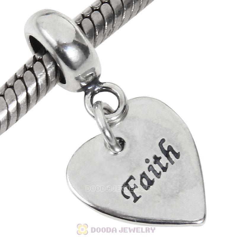 925 Sterling Silver Faith on Love Heart Charm Pendant