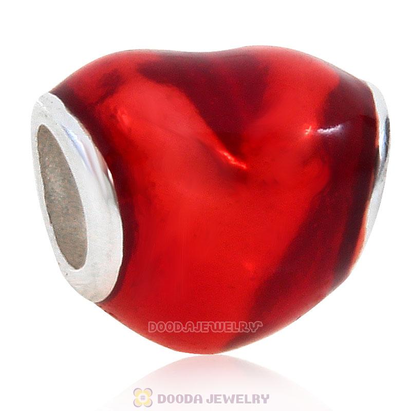 925 Sterling Silver In My Heart Charm Bead with Red Enamel