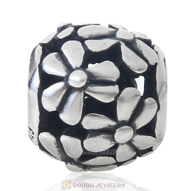 925 Sterling Silver Embossed Flower Charm Bead