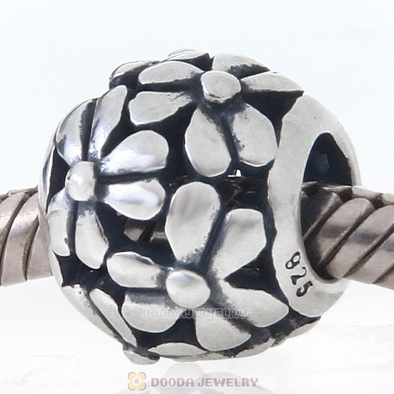 925 Sterling Silver Embossed Flower Charm Bead
