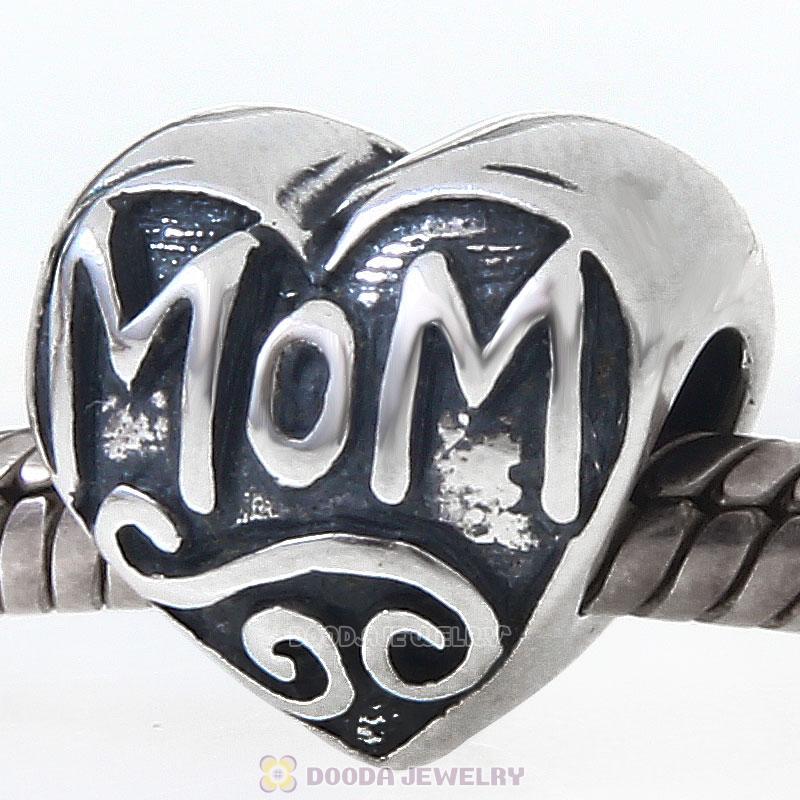 Antique 925 Sterling Silver Love Mom Heart Charm Bead