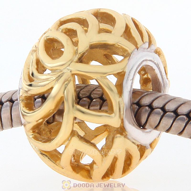 925 Sterling Silver European Gold Plated Open Charm Bead