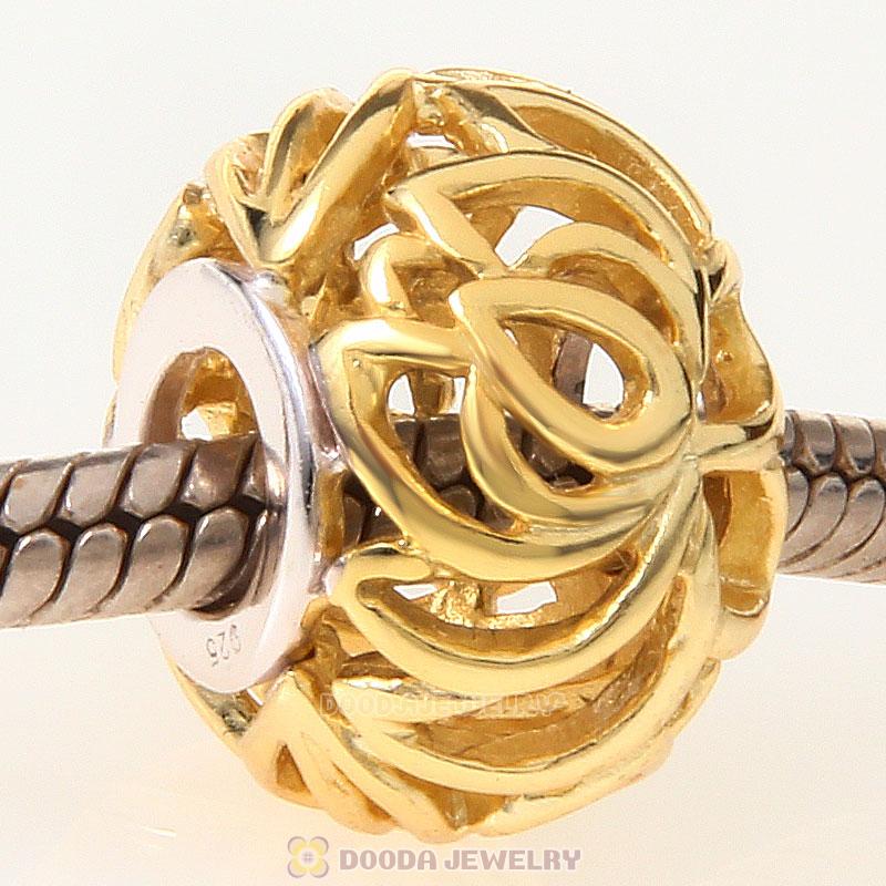 925 Sterling Silver European Gold Plated Open Charm Bead