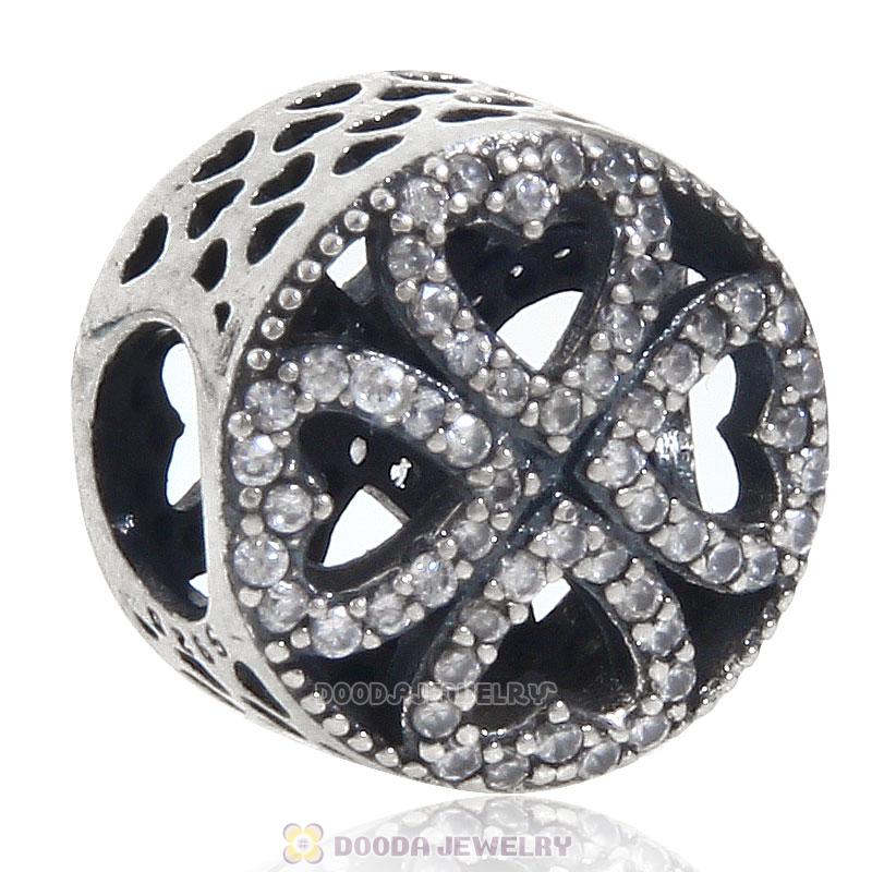 925 Sterling Silver Petals of Love Charm Bead with Clear Cz