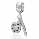 925 Sterling Silver Palette and Paint Brush Dangle Bead with Colorful Stones