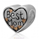 925 Sterling Silver Gold Plated Love Best Mom Heart Bead