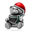 925 Sterling Silver Christmas Bear Wearing Red Hat Charm Bead