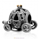 925 Sterling Silver Sparkling Pumpkin Coach Charm with Clear Cz