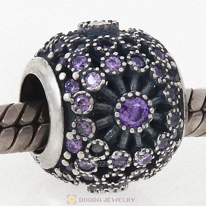 925 Sterling Silver Inner Radiance with Purple Cz Charm Bead 