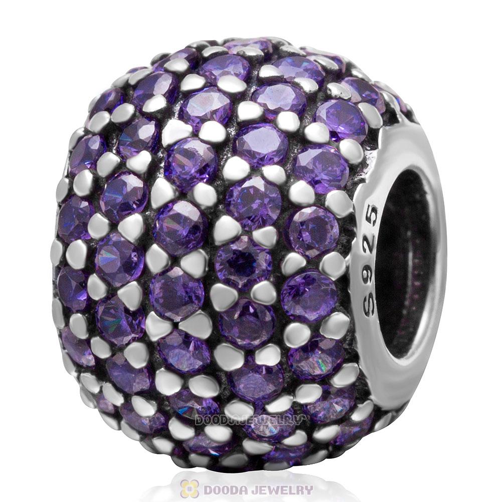 925 Sterling Silver Purple Pave Lights with Tanzanite CZ Bead