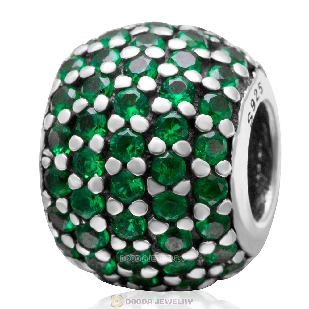 925 Sterling Silver Green Pave Lights with Emerald CZ Bead