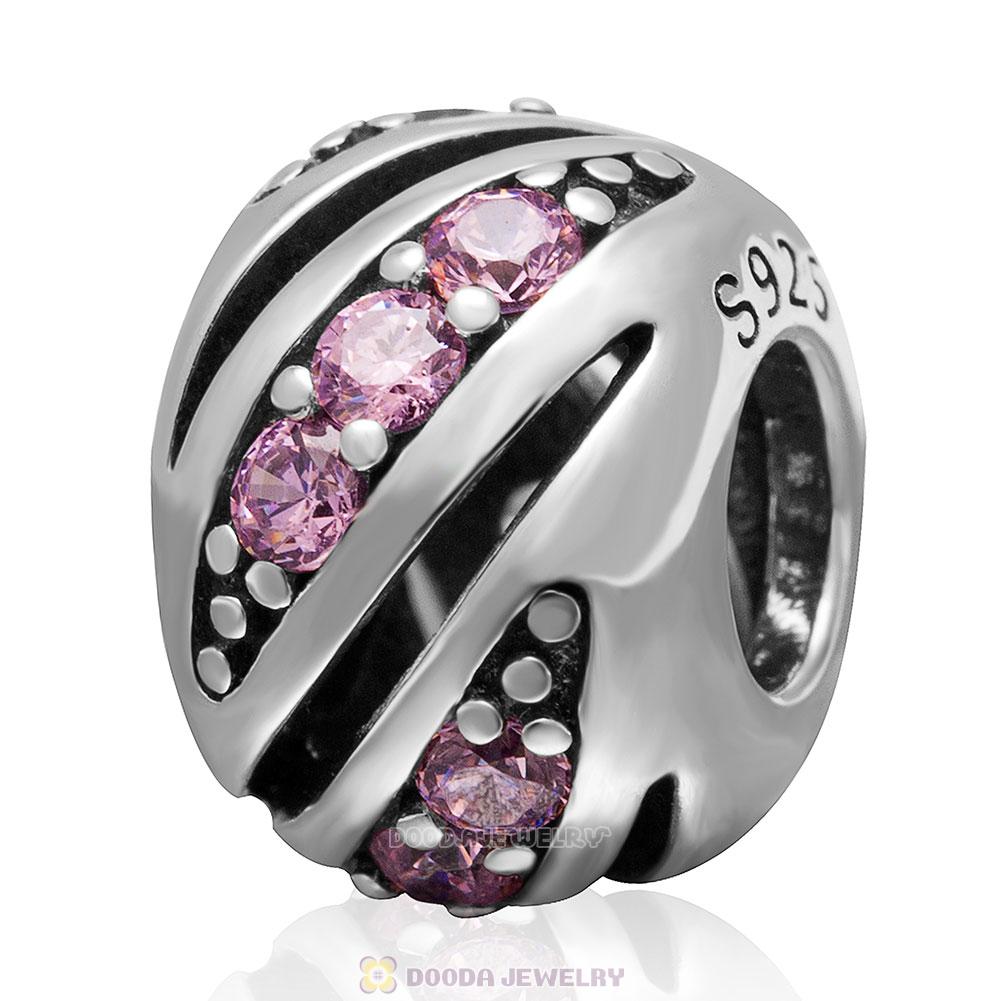 925 Sterling Silver Pink Cubic Zirconia Bead