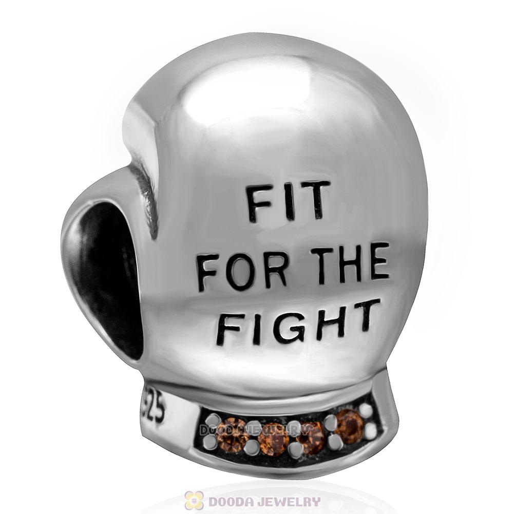 925 Sterling Silver Fighting Boxing Glove Charm with Champagne Stone