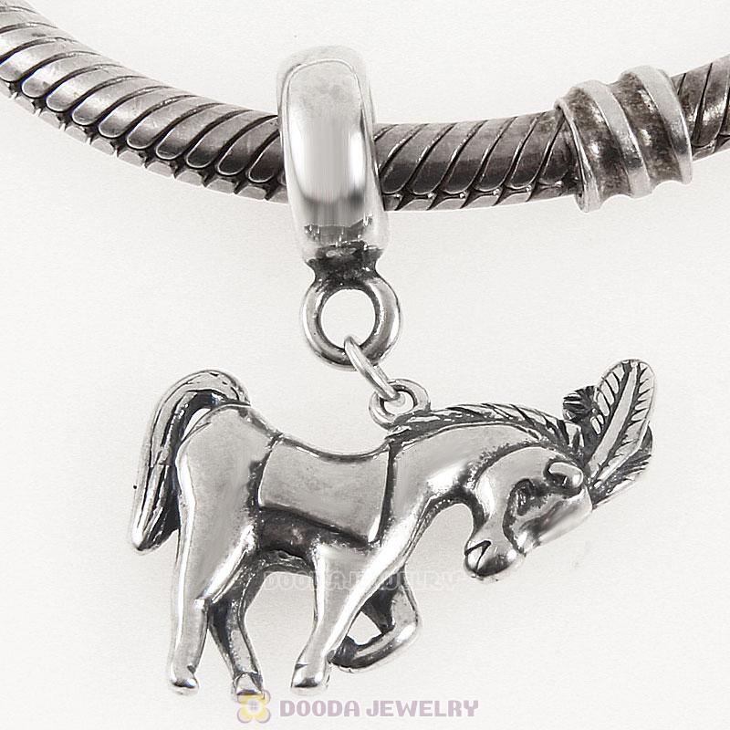 925 Sterling Silver Horse Dangle Bead Pendant