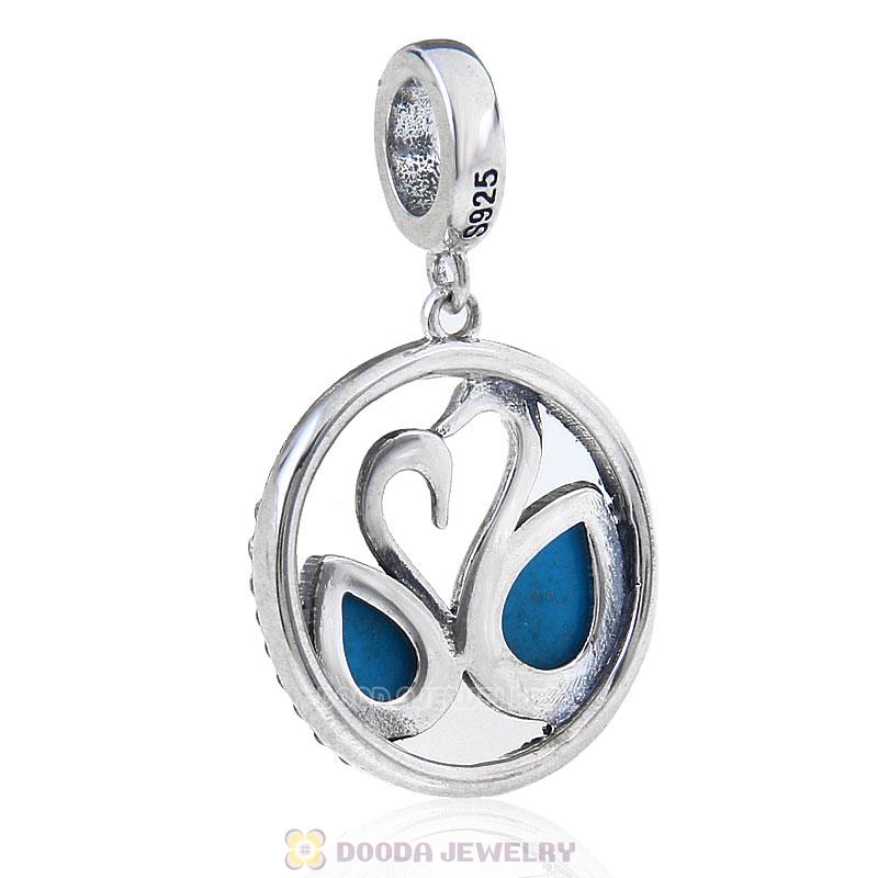 925 Sterling Silver Elegance Swan Dangle Charm with Natural Turquoise