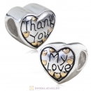  925 Sterling Silver Gold Plated Thank You My Love Bead