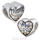 925 Sterling Silver Gold Plated Thank You My Love Bead