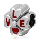 925 Sterling Silve Love Four Leaf Clover Bead with Red Enamel