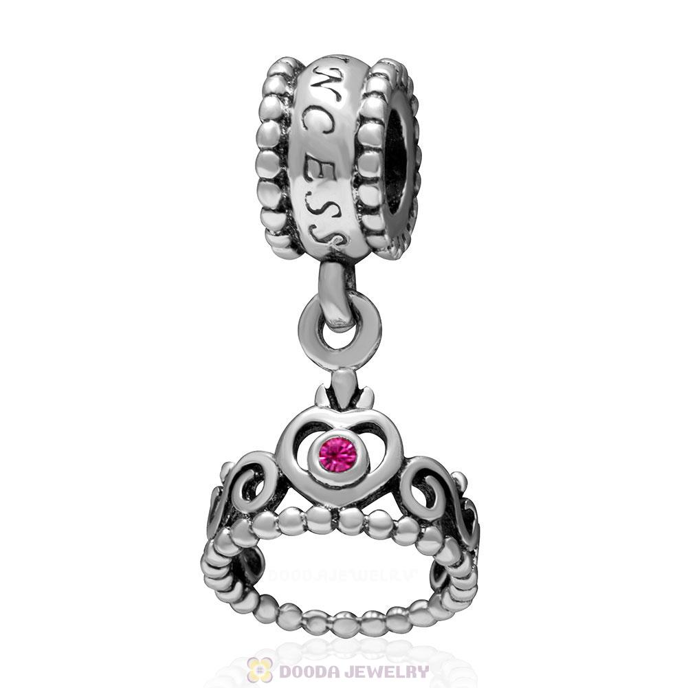 European Sterling Silver My Princess Dangle With Fuchsia Austrian Crystal