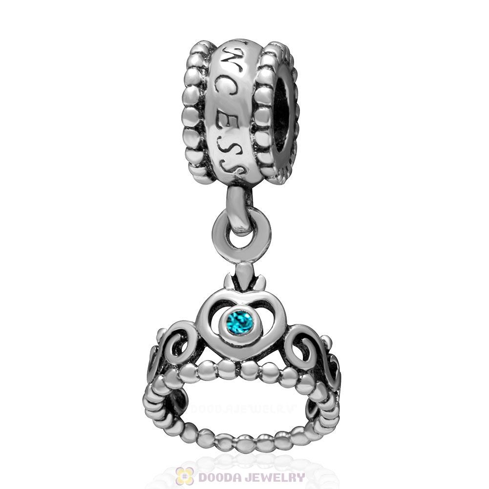 European Sterling Silver My Princess Dangle With Blue Zircon Austrian Crystal