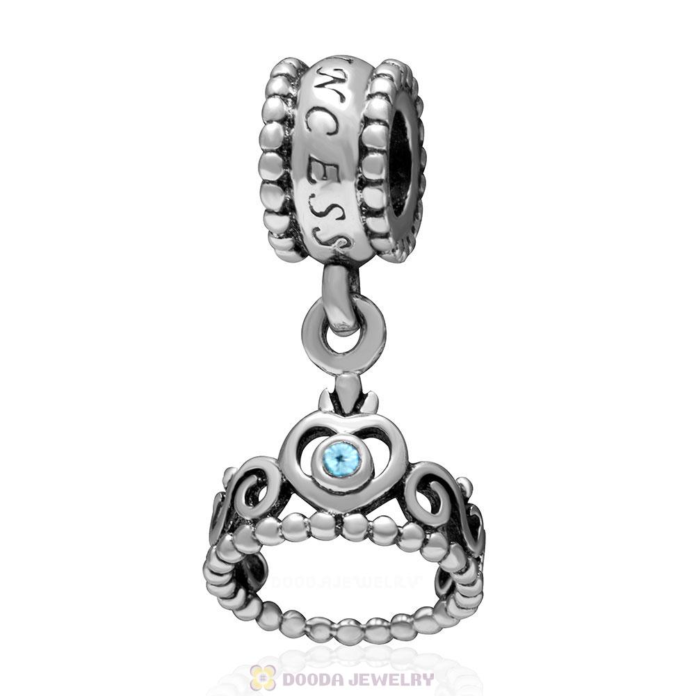 European Sterling Silver My Princess Dangle With Aquamarine Austrian Crystal