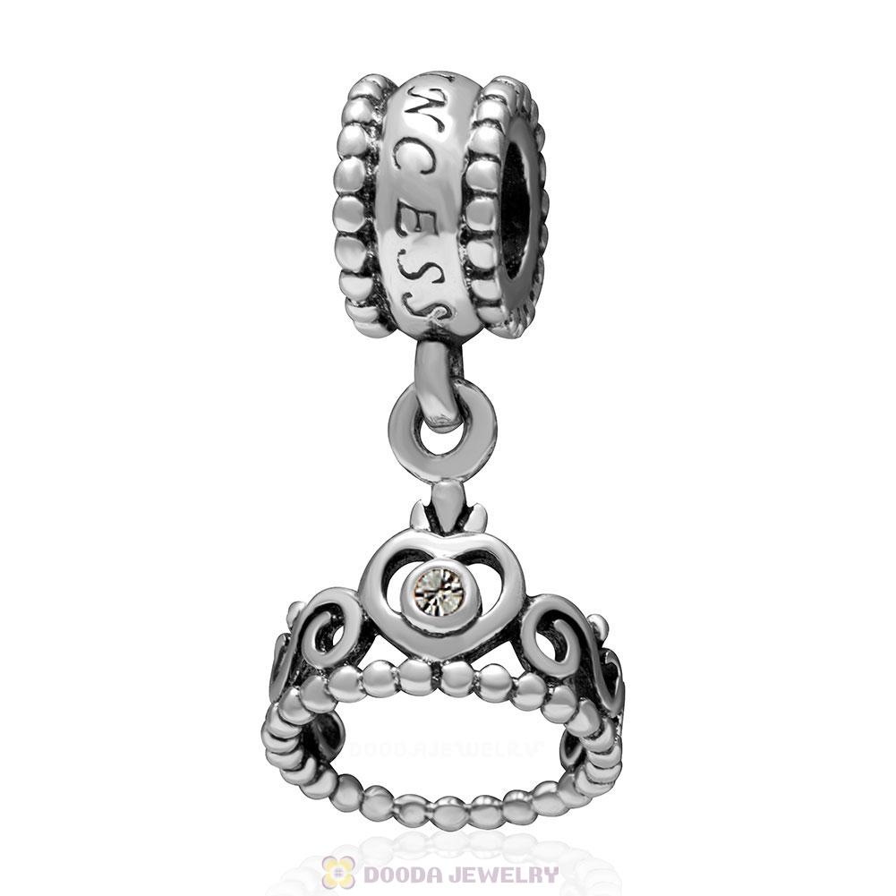 European Sterling Silver My Princess Dangle With Black Diamond Austrian Crystal