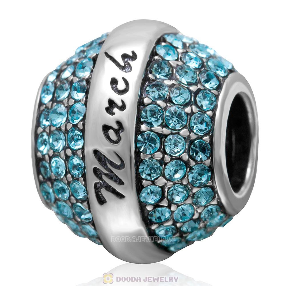 925 Sterling Silver March Birthstone Round Bead