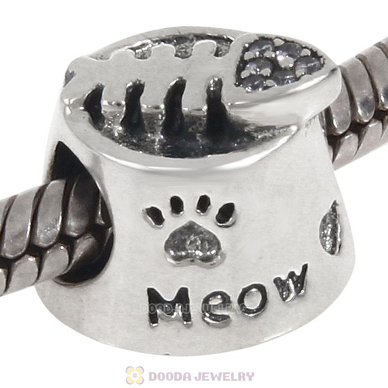 925 Sterling Silver Meow with Clear CZ Charm Bead