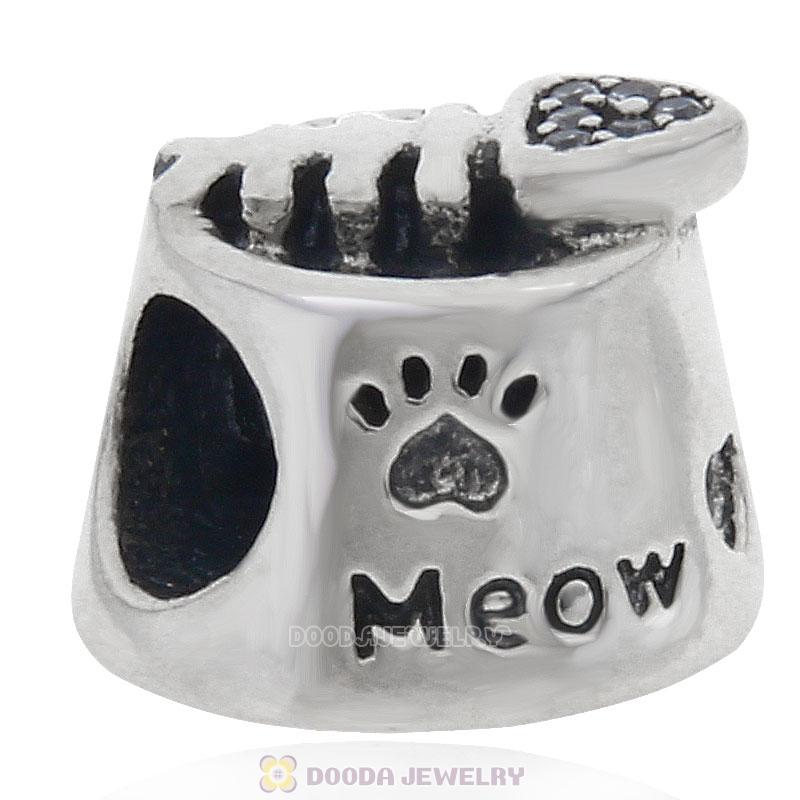 925 Sterling Silver Meow with Clear CZ Charm Bead