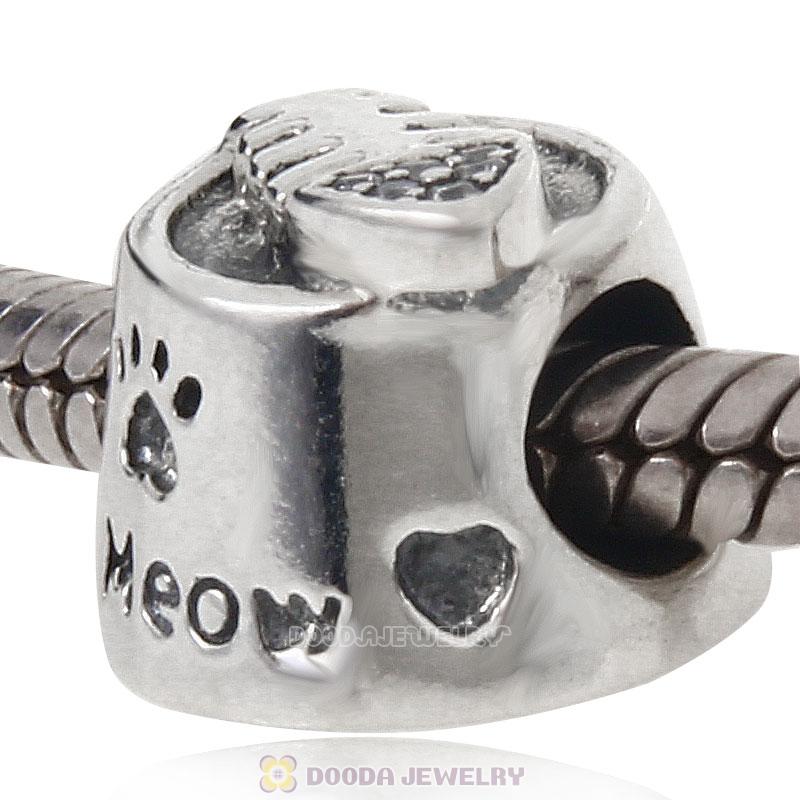 925 Sterling Silver Meow with Clear CZ Charm Bead