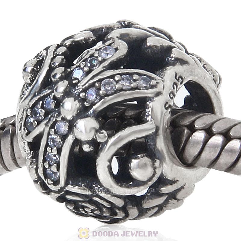 925 Sterling Silver Dragonfly Meadow with Clear CZ Bead