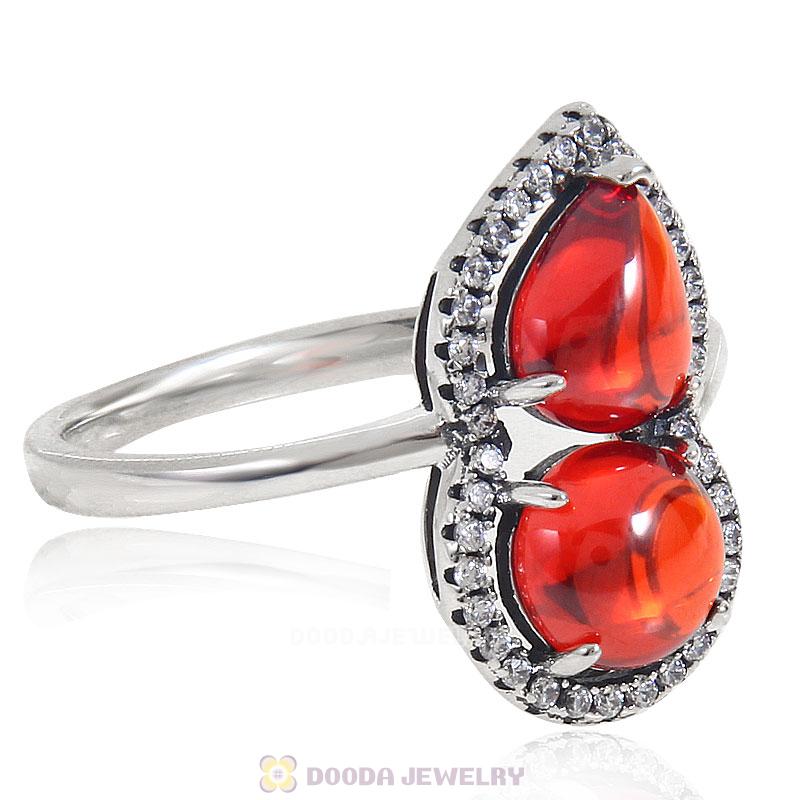 European 925 Sterling Silver Woman Ring Gourd with Clear Cz