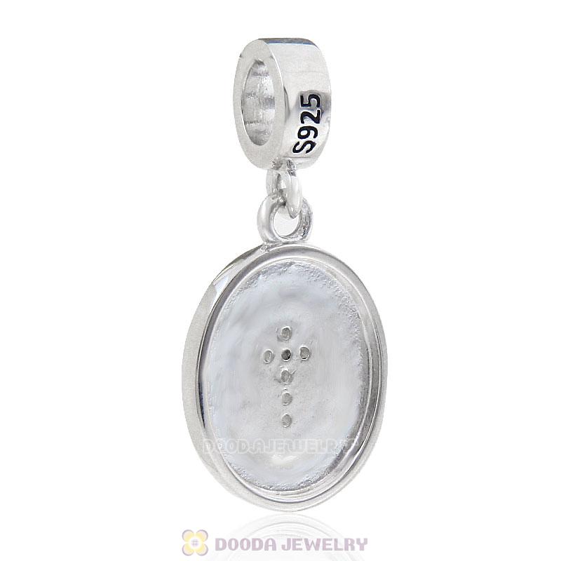  925 Sterling Silver Cross Charm Dangle Bead with Clear Stone