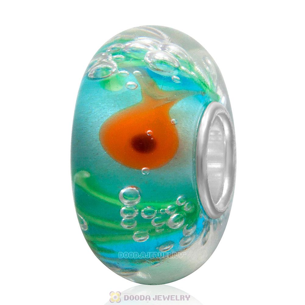 Fish glass beads in 925 silver core European compatible