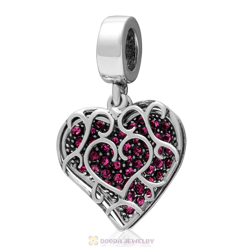  925 Sterling Silver Rose Crystal Heart Love Pendant Charm 