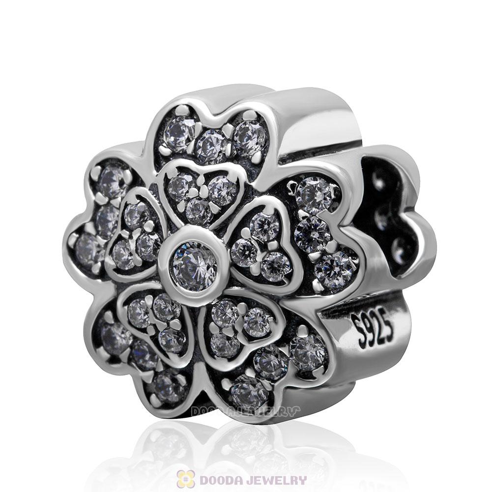 925 Sterling Silver Clear Zircon Stone Primrose Love Charm