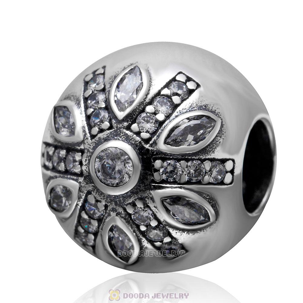 European 925 Sterling Silver Snowflake Charm Clear Stone Bead