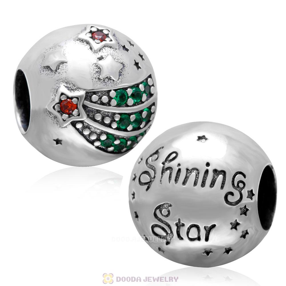 925 Sterling Silver Shining Star Charm Bead with Colorful Stone